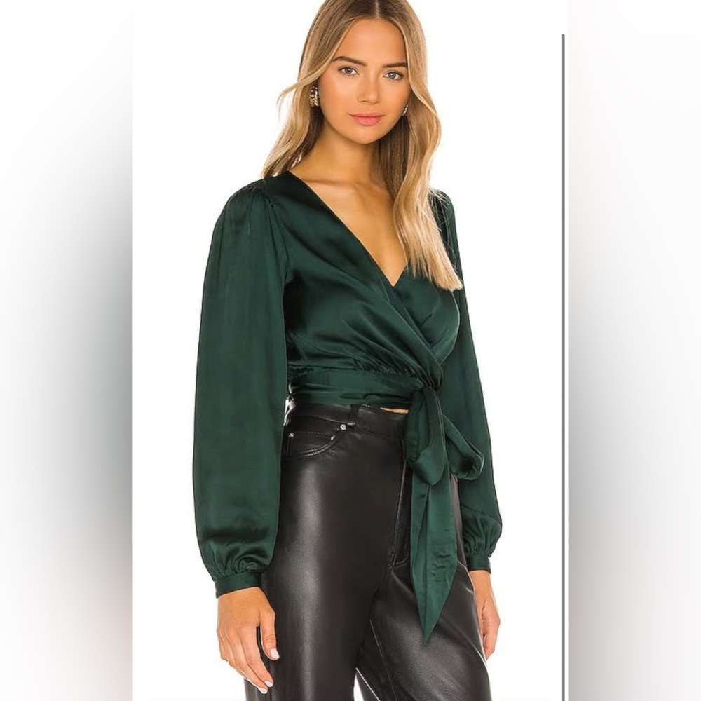 Lovers & Friends dark kelly green wrap top